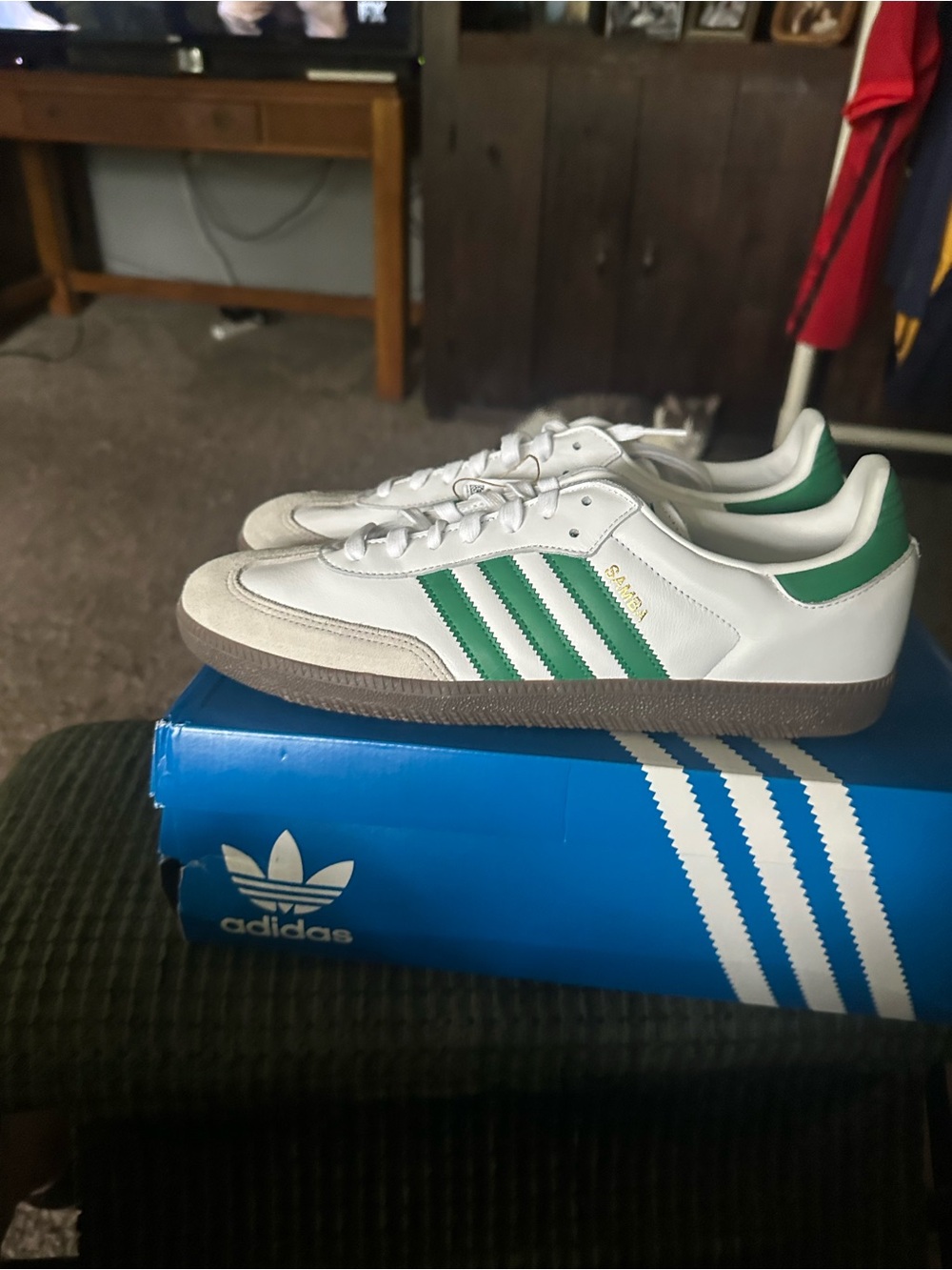 adidas Samba Classic Sneakers in White & Green with Gum Sole NO BOX